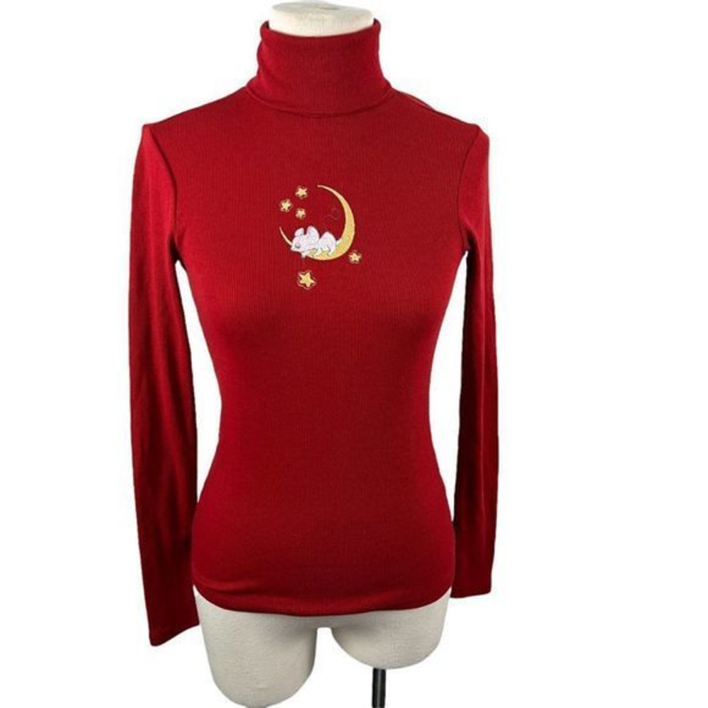 NWOT‎ BP Red Mouse Moon Graphic Ribbed Turtle Neck Long Sleeve Shirt (XS)